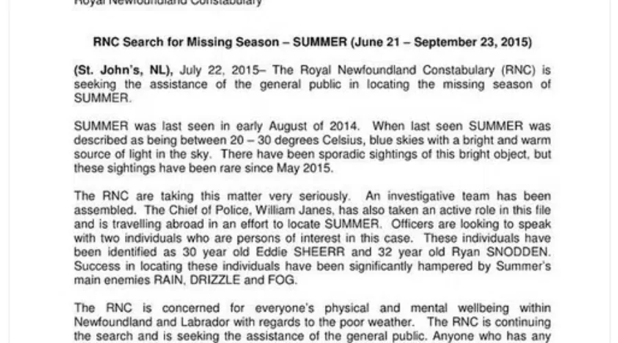 Royal Newfoundland Constabulary In Search Of The Missing Season
