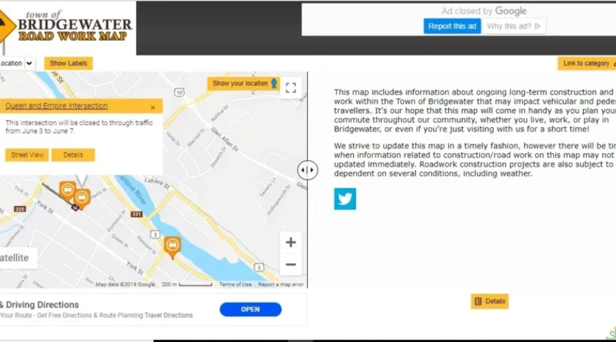 Bridgewater Posts Construction Locations Online