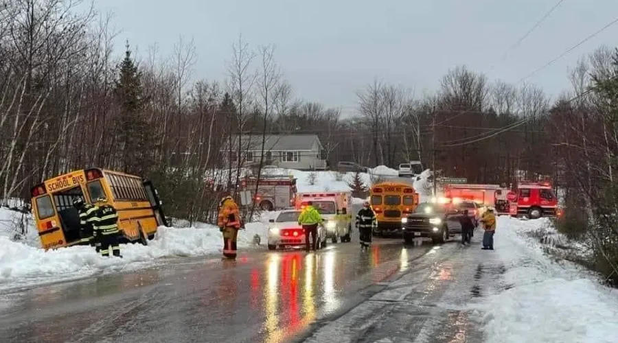 School bus slides off road (Updated: 10:30 a.m.)