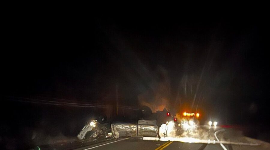 Truck Rolls On Highway 103 In Shelburne County