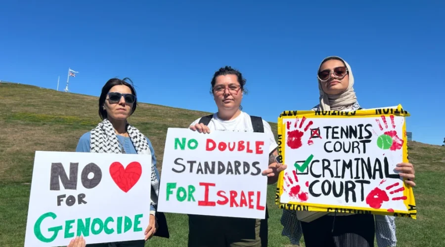 More than 200 march against Canada vs Israel tennis match in Halifax