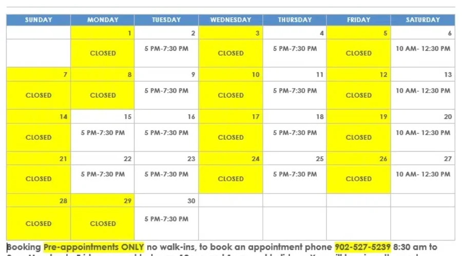 June Schedule For The SS Regional Walk-In Clinic.
