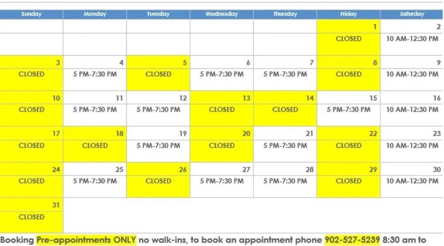 May Schedule For The SS Regional Walk-In Clinic.