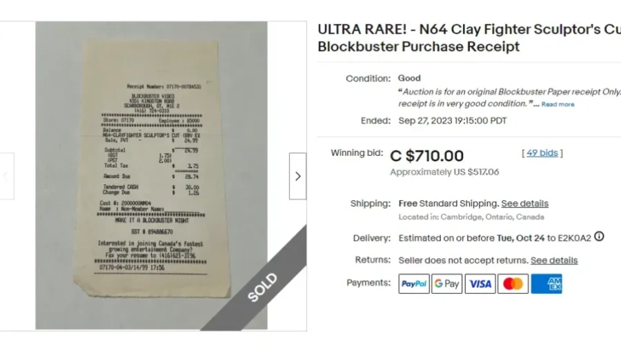 Someone Sold An Old Toronto Blockbuster Receipt For Over $700