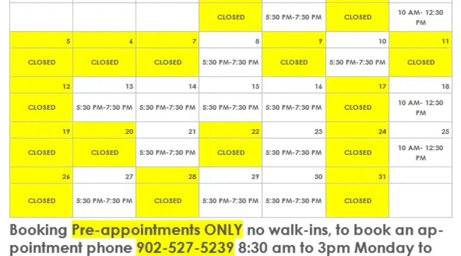 July Schedule For The SS Regional Walk-In Clinic.
