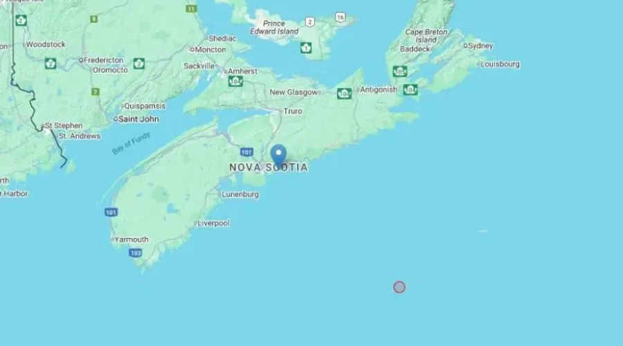 3.8 magnitude earthquake 225km off the coast of Nova Scotia
