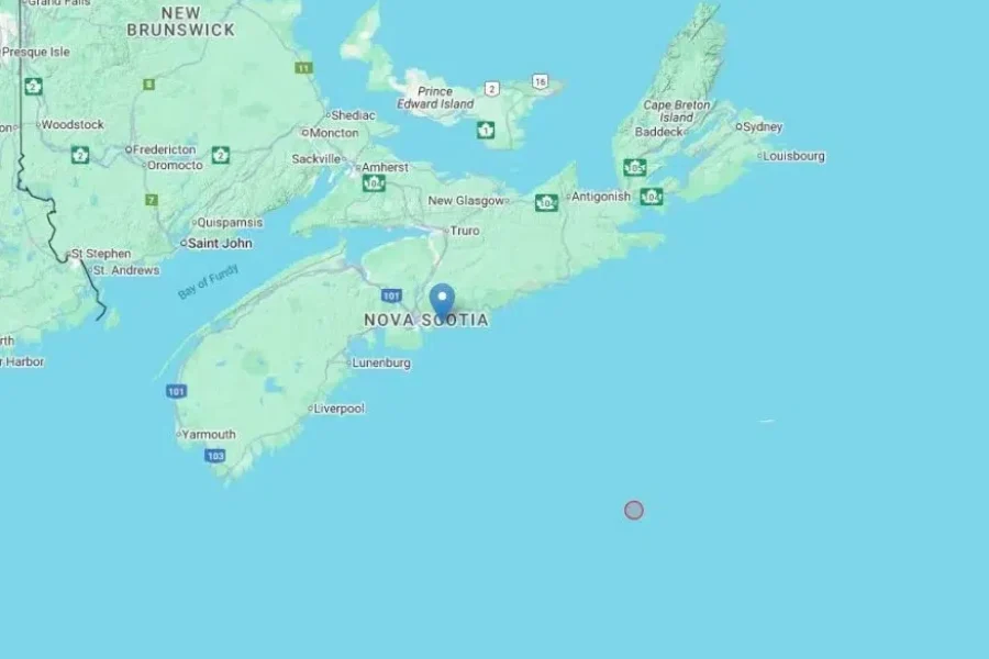3.8 magnitude earthquake 225km off the coast of Nova Scotia